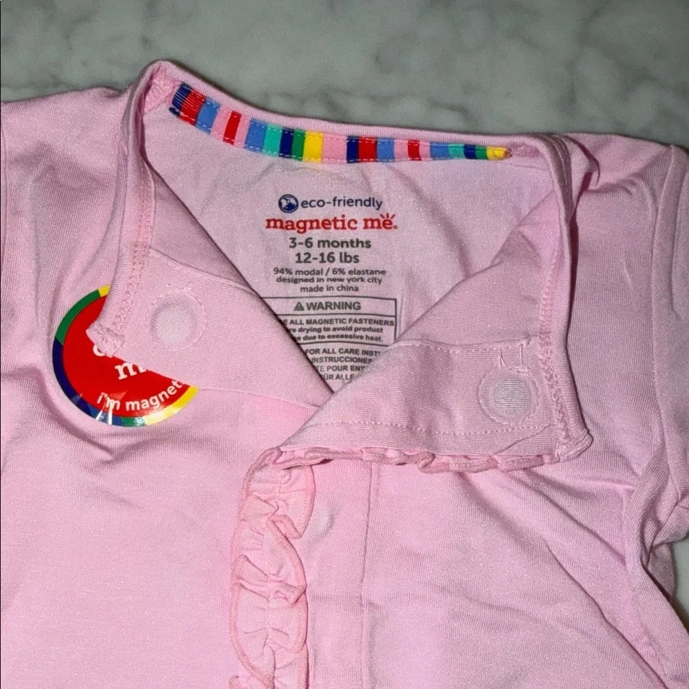 NWT Magnetic Me Modal Pink Ruffle Bermuda Breeze Footie 3/6M